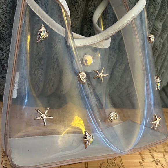A New Day Clear Mini Slouchy Seashell 🐚 Embellished Handbag Mini Tote Bag - Picture 10 of 17